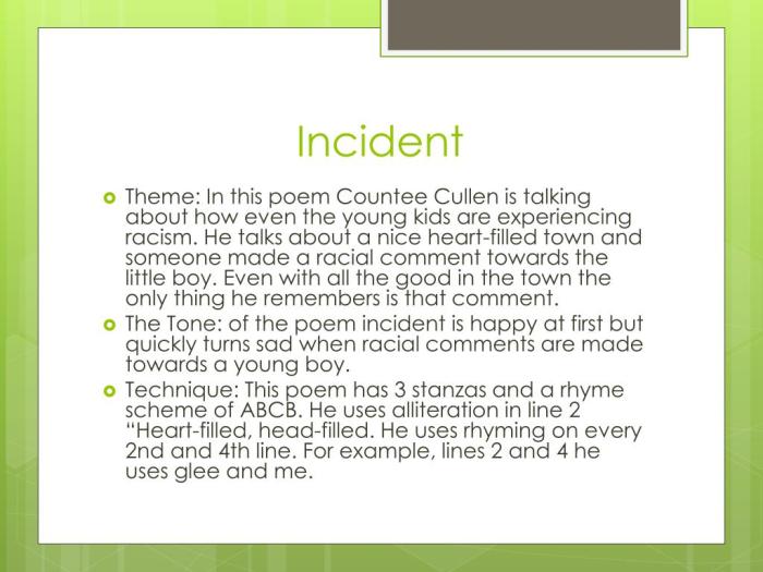 Incident analysis countee cullen poem